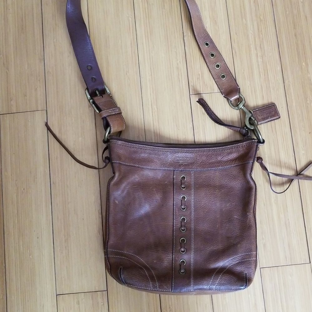 coach light brown leather cross body bags